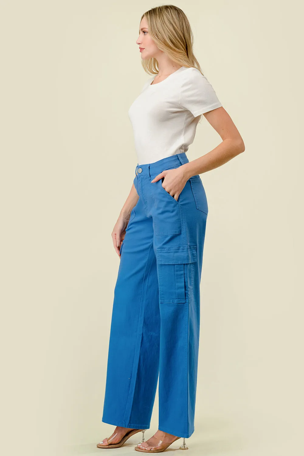 LVB-600 SKY BLUE HIGH WAISTED SUPER-STRETCH COLORED CARGO JEANS