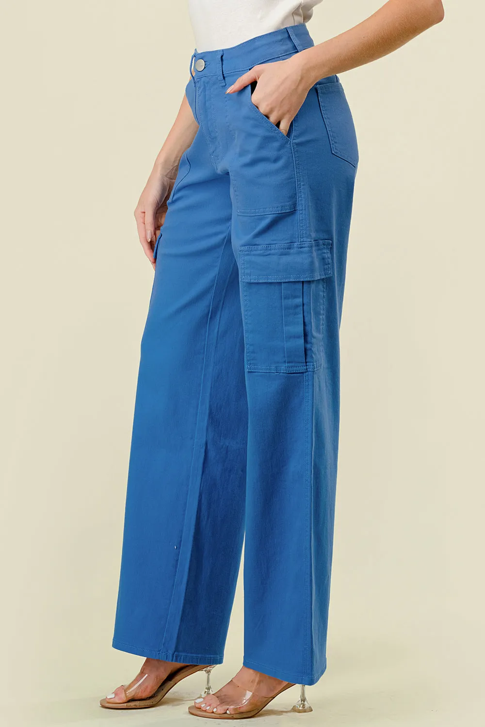 LVB-600 SKY BLUE HIGH WAISTED SUPER-STRETCH COLORED CARGO JEANS