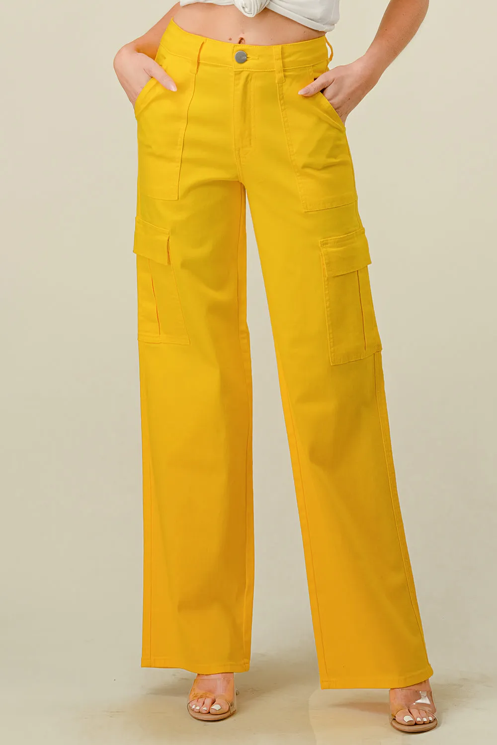 LVB-600 YELLOW HIGH WAISTED SUPER-STRETCH COLORED CARGO PANTS