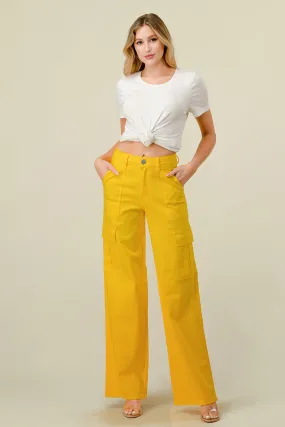 LVB-600 YELLOW HIGH WAISTED SUPER-STRETCH COLORED CARGO PANTS