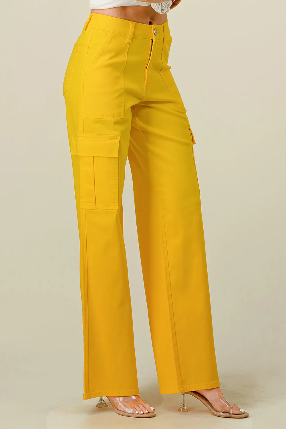 LVB-600 YELLOW HIGH WAISTED SUPER-STRETCH COLORED CARGO PANTS