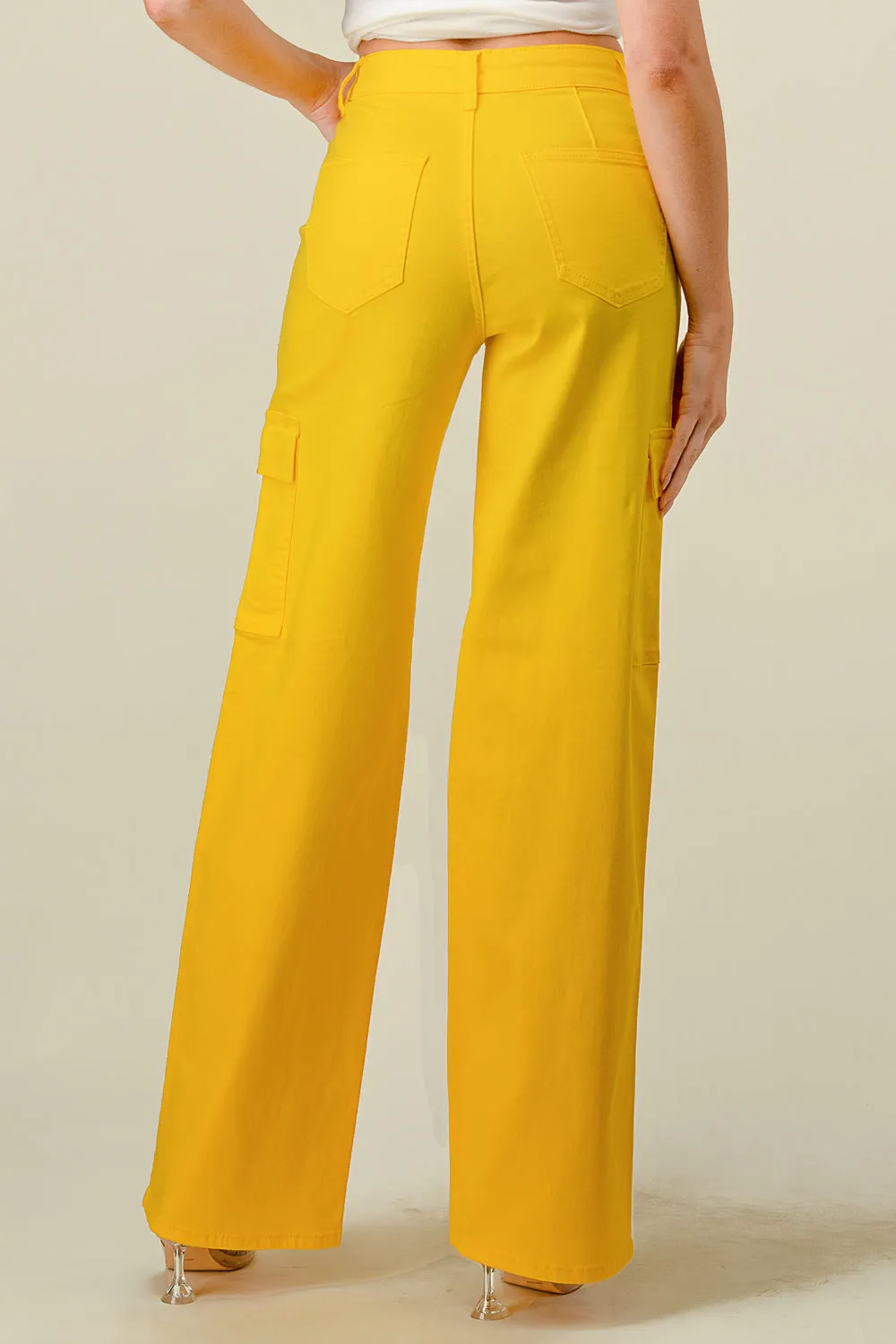 LVB-600 YELLOW HIGH WAISTED SUPER-STRETCH COLORED CARGO PANTS
