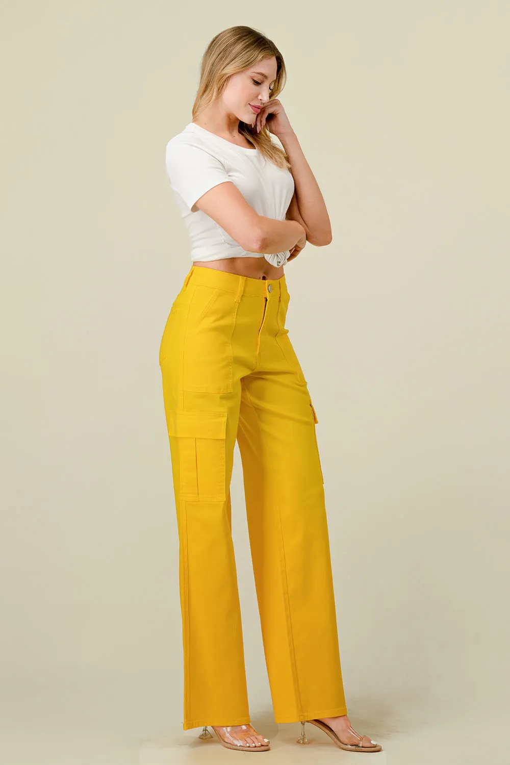 LVB-600 YELLOW HIGH WAISTED SUPER-STRETCH COLORED CARGO PANTS