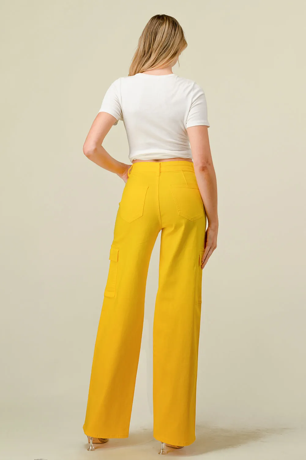 LVB-600 YELLOW HIGH WAISTED SUPER-STRETCH COLORED CARGO PANTS
