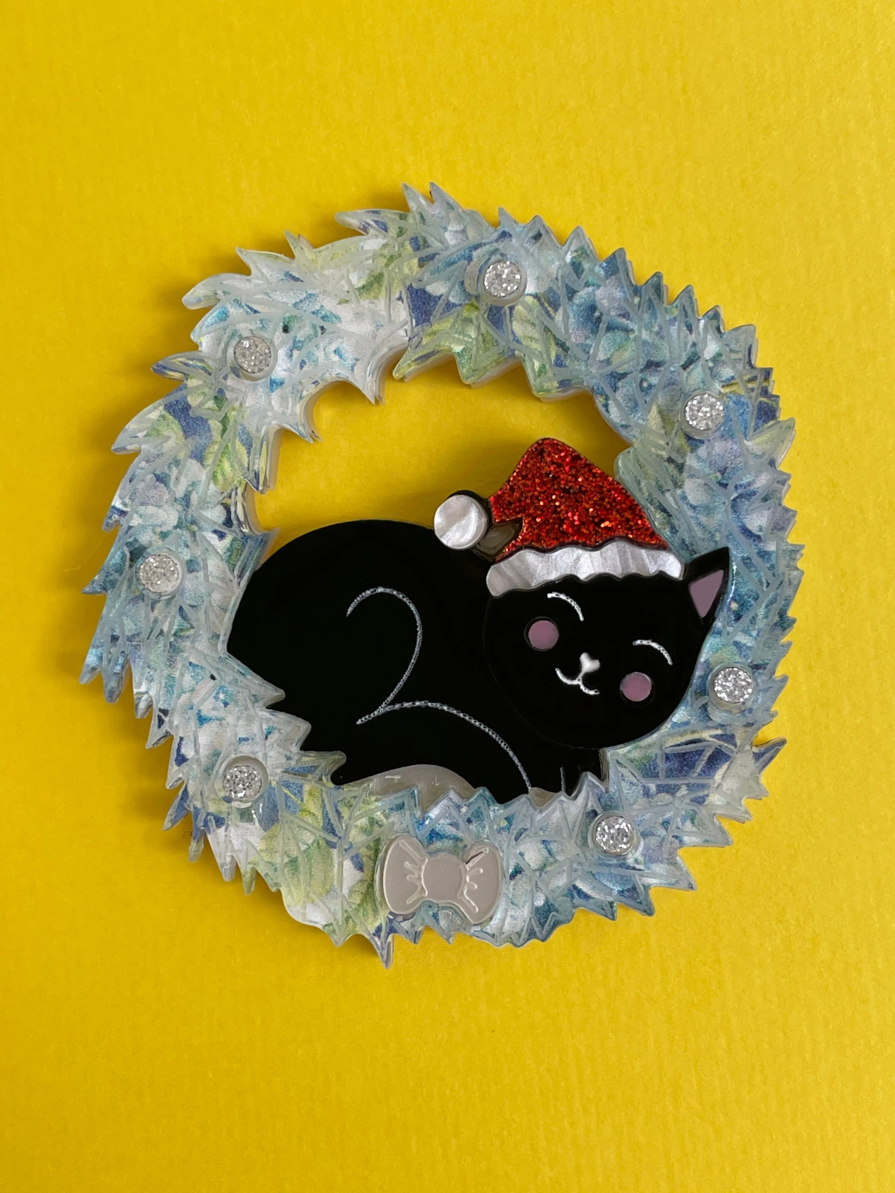 Max the Christmas black kitty - Brooch - Set of 4