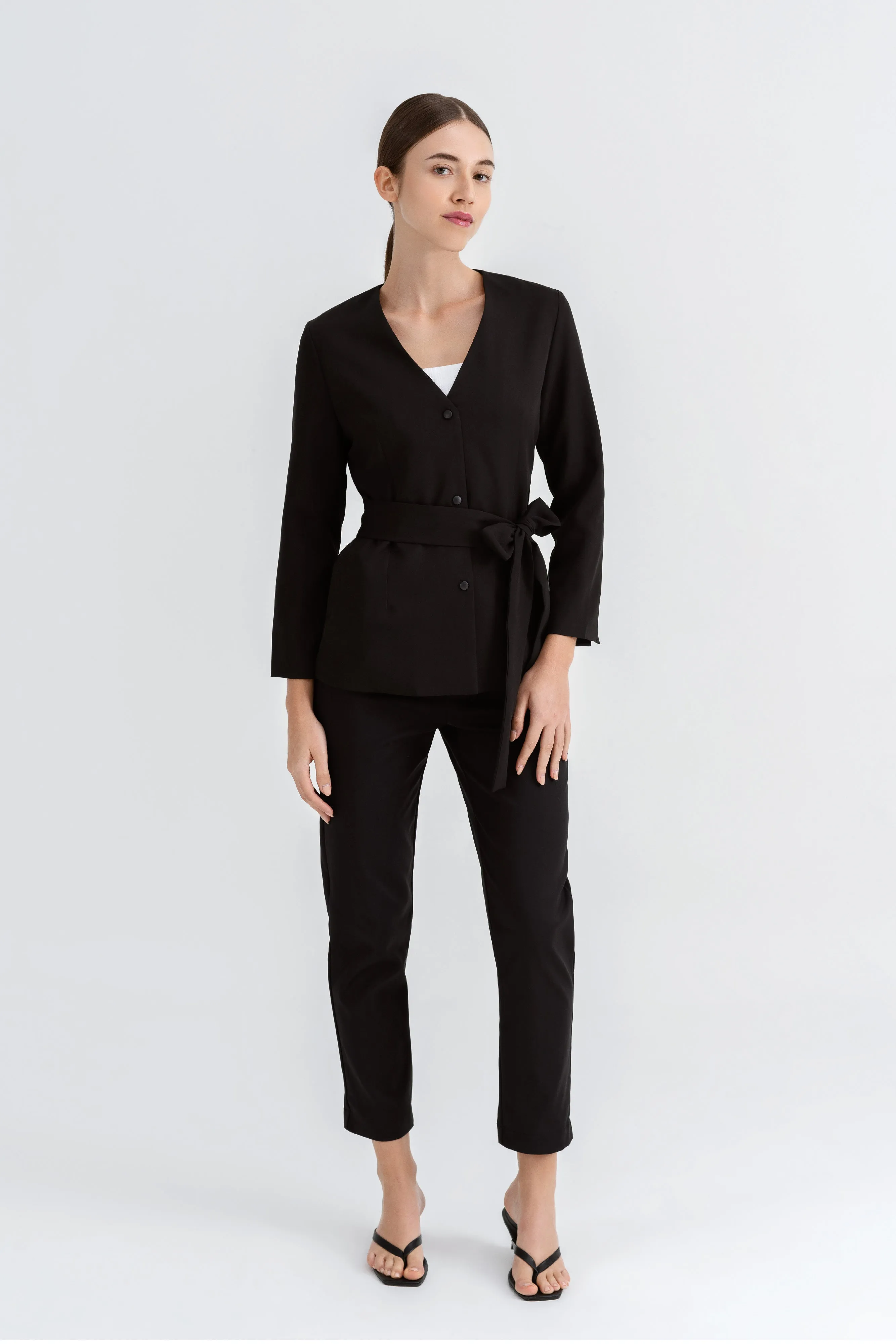 Maygan Belted-Blazer Top