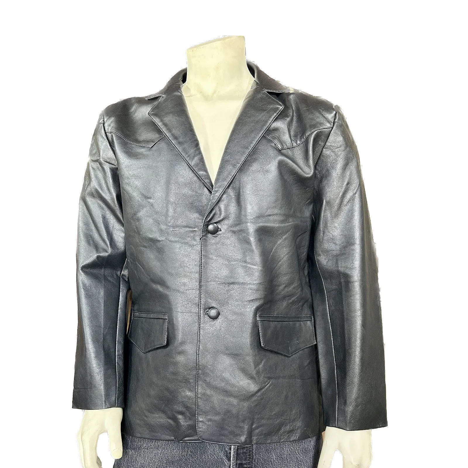 Men's Black Leather Western Blazer Lamb