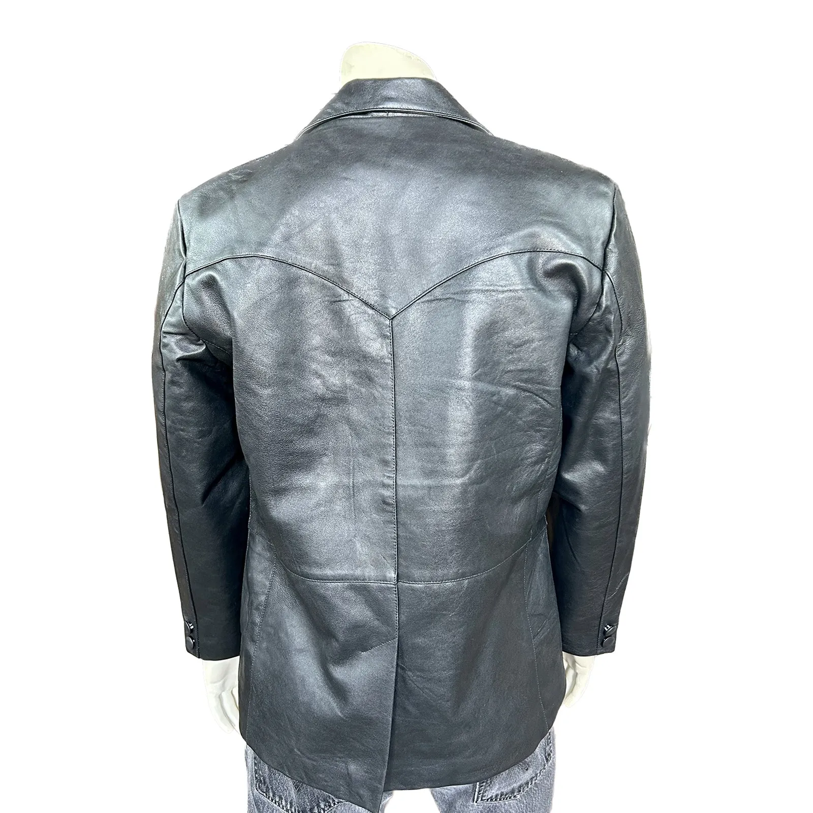 Men's Black Leather Western Blazer Lamb