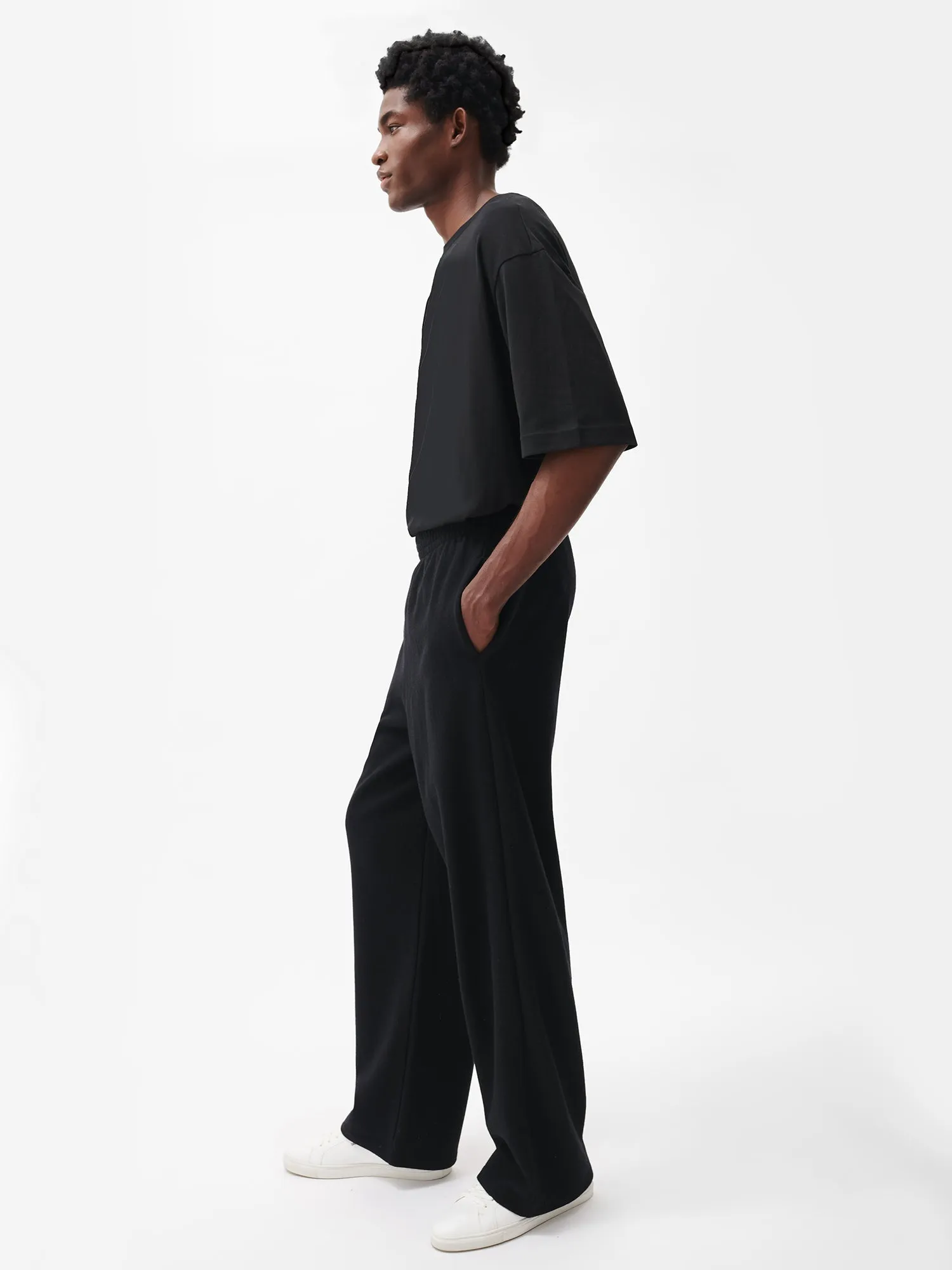 Mens Recycled Wool Jersey Wide-Leg Track Pants—black
