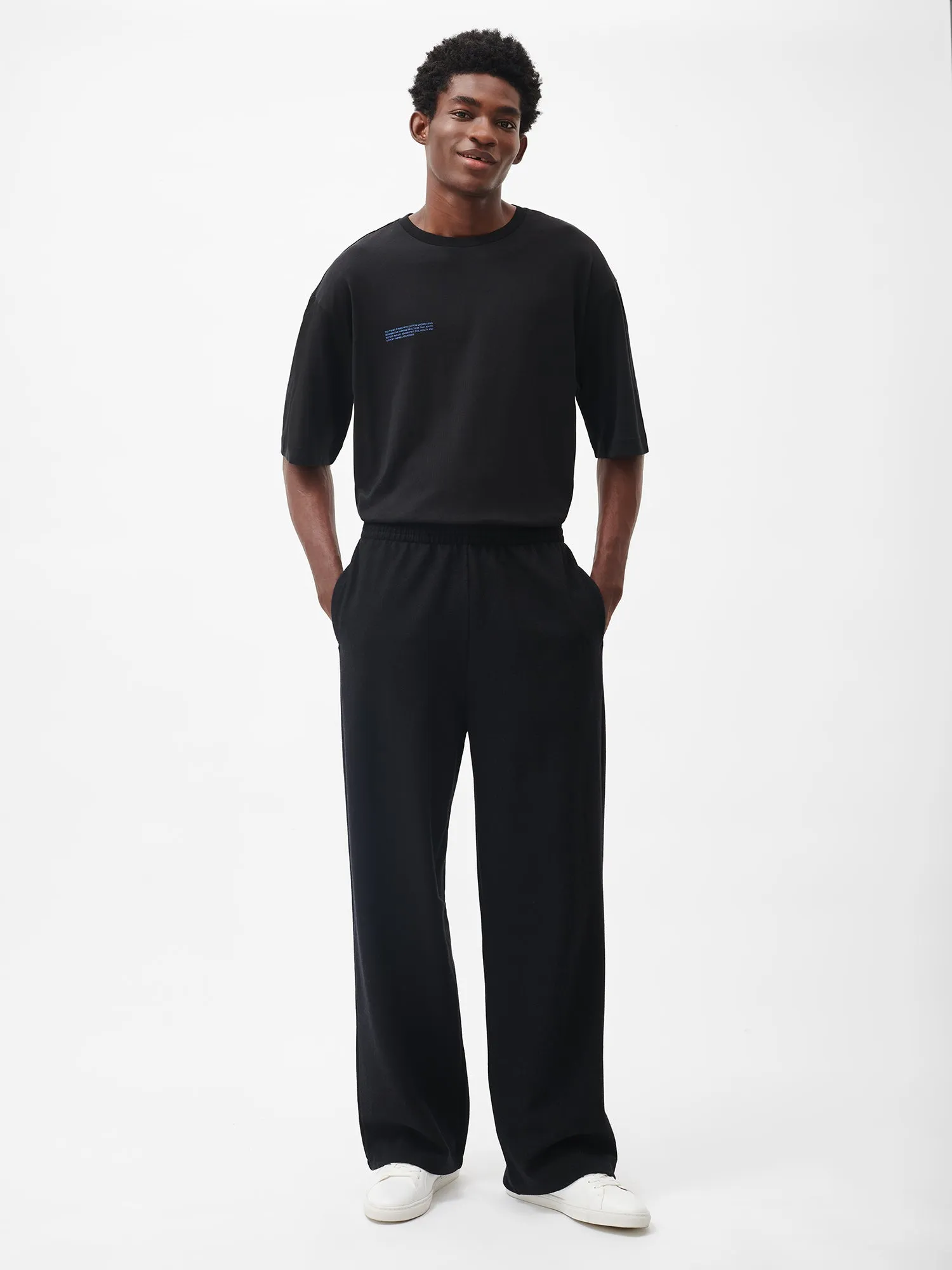 Mens Recycled Wool Jersey Wide-Leg Track Pants—black