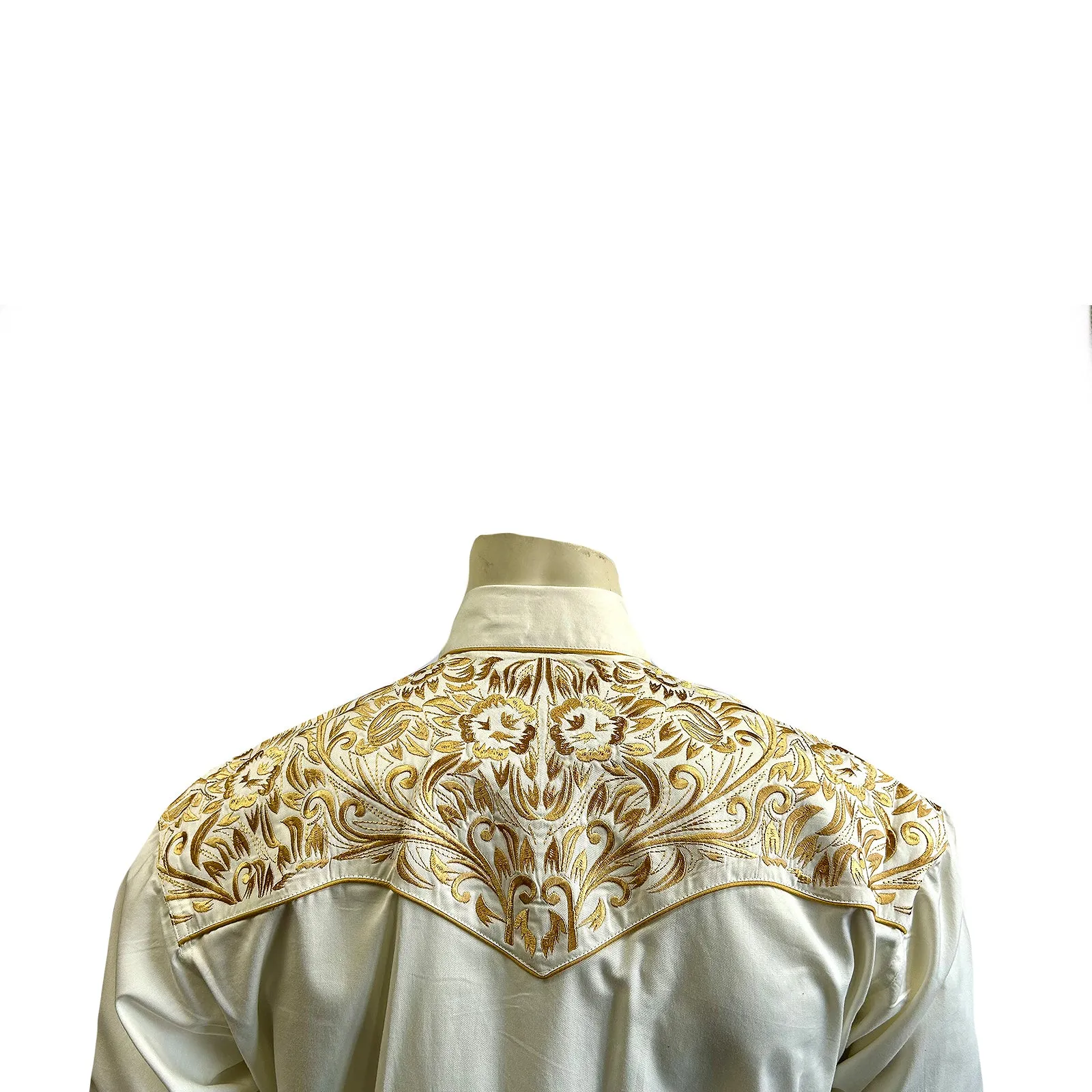 Men's Vintage Ivory with Gold Tooling Embroidery Shirt
