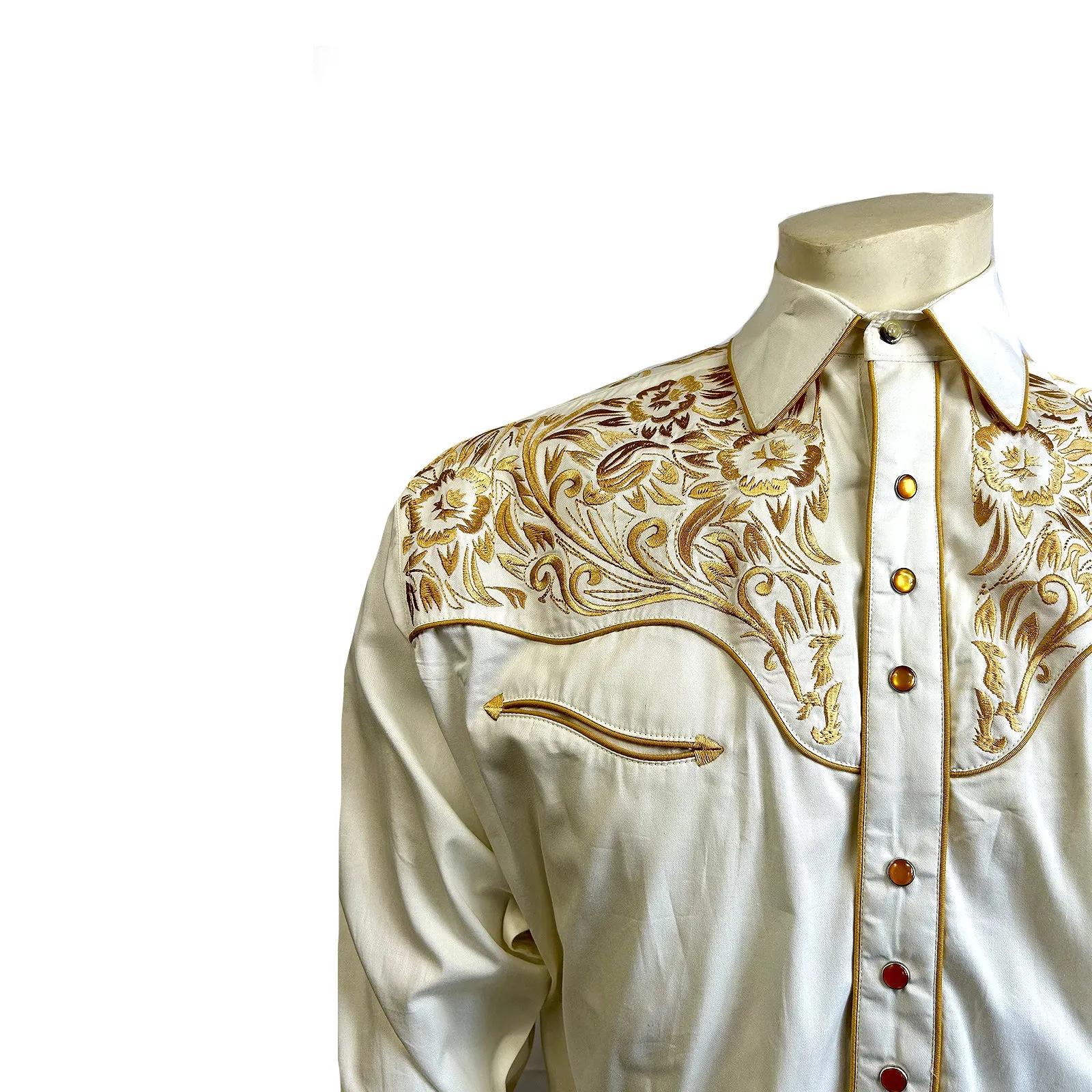 Men's Vintage Ivory with Gold Tooling Embroidery Shirt