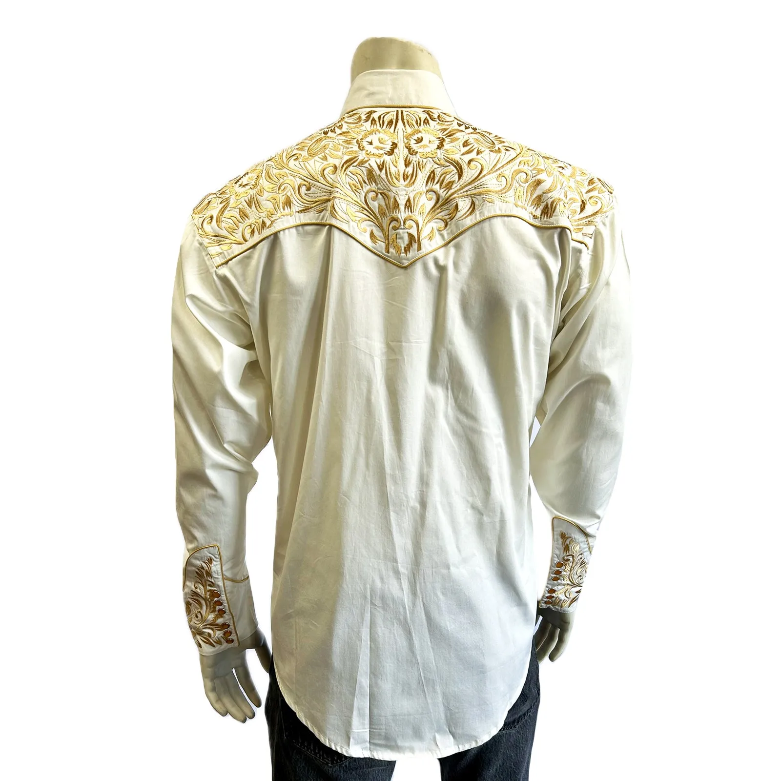 Men's Vintage Ivory with Gold Tooling Embroidery Shirt