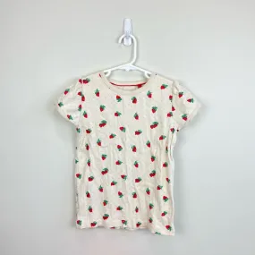 Mini Boden Short Sleeved Pointelle Top Ivory Strawberries 8-9