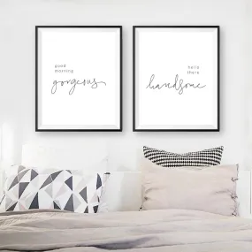 Minimalist Bedroom Quotes Typographic Wall Art Canvas Prints Good Morning Gorgeous Hello There Handsome Black and White Modern Nordic Poster