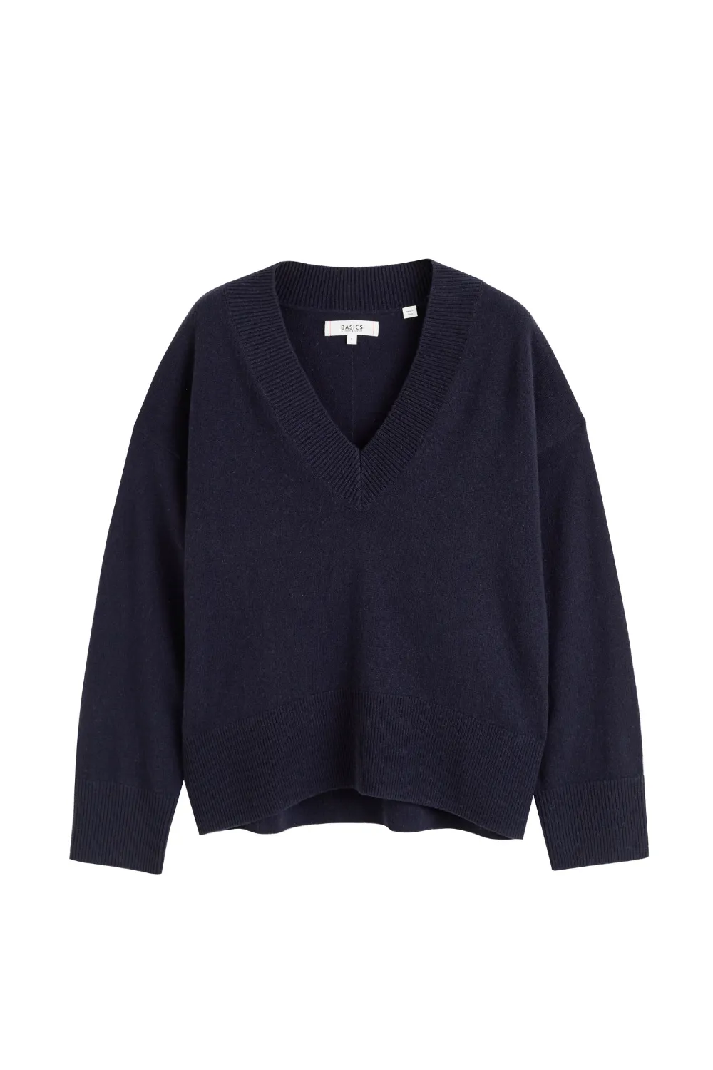 Navy Wool-Cashmere V-Neck Sweater