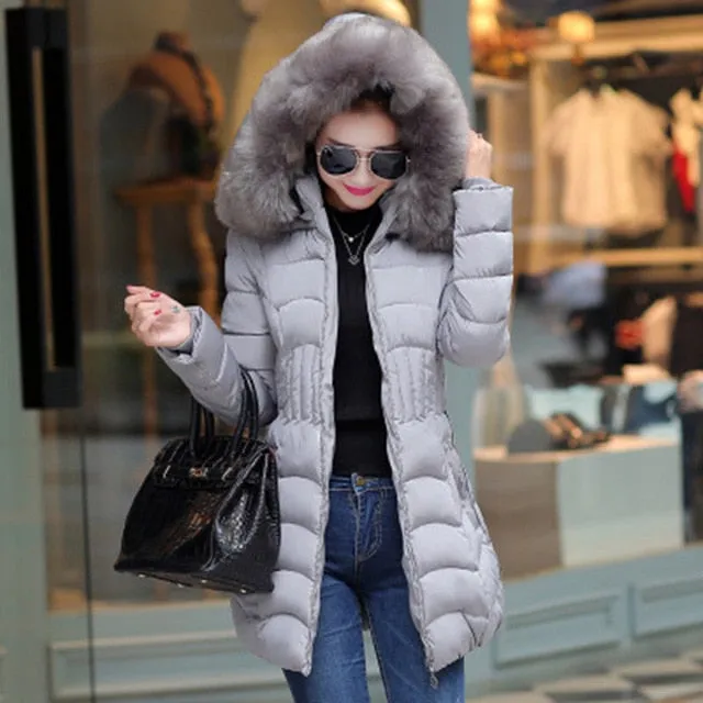 New Arrival Parkas Fashion Coats Women Winter Sweater Fur Collar Hood Warm Cotton Coat Women Clothes