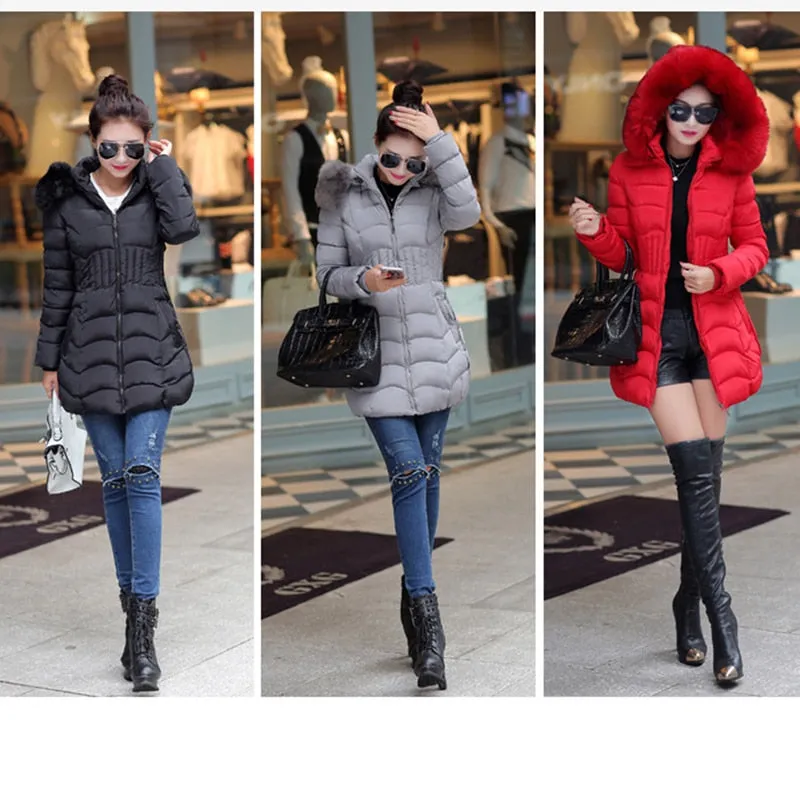 New Arrival Parkas Fashion Coats Women Winter Sweater Fur Collar Hood Warm Cotton Coat Women Clothes