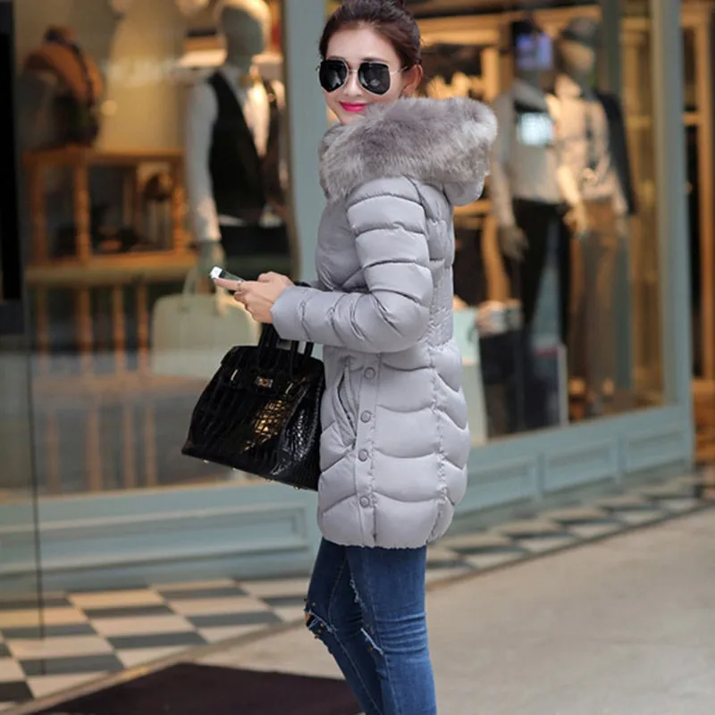 New Arrival Parkas Fashion Coats Women Winter Sweater Fur Collar Hood Warm Cotton Coat Women Clothes