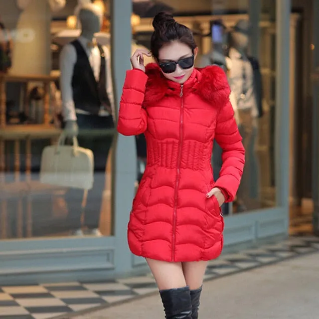 New Arrival Parkas Fashion Coats Women Winter Sweater Fur Collar Hood Warm Cotton Coat Women Clothes
