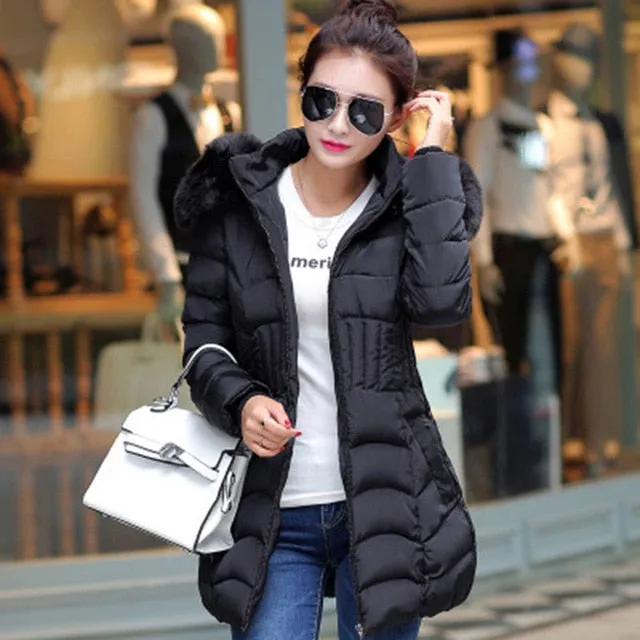 New Arrival Parkas Fashion Coats Women Winter Sweater Fur Collar Hood Warm Cotton Coat Women Clothes