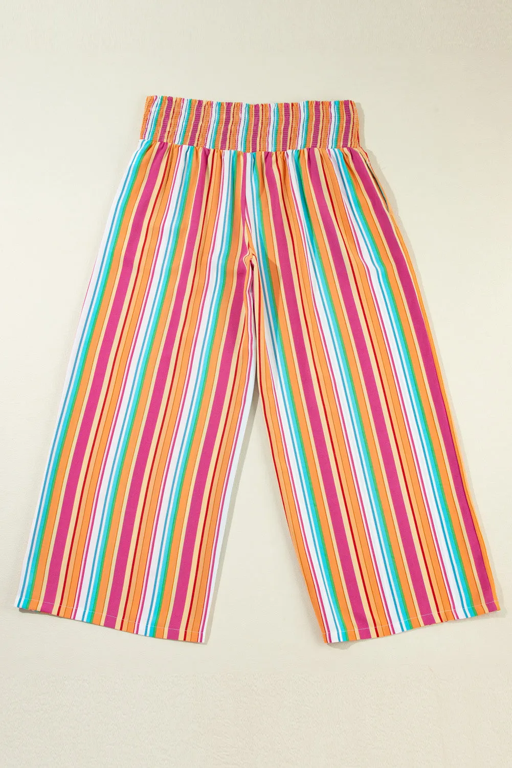 Orange Boho Stripe Plus Size Smocked Waist Loose Pants