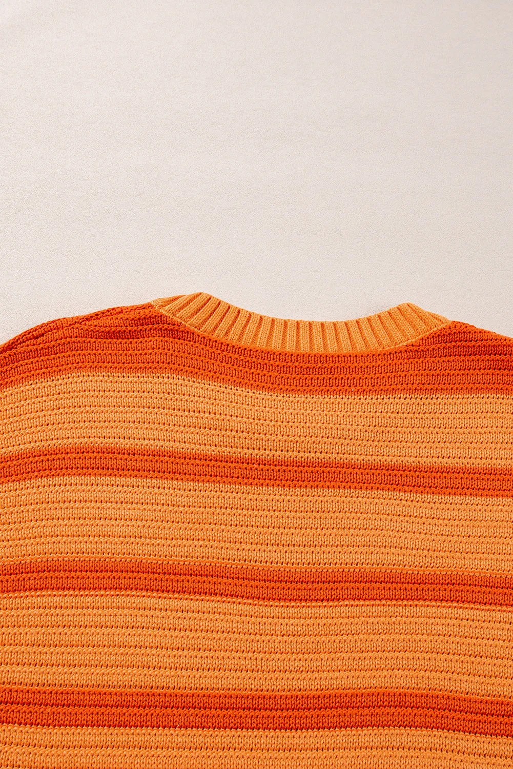 Orange Stripe Colorblock Crew Neck Drop Shoulder Loose Sweater