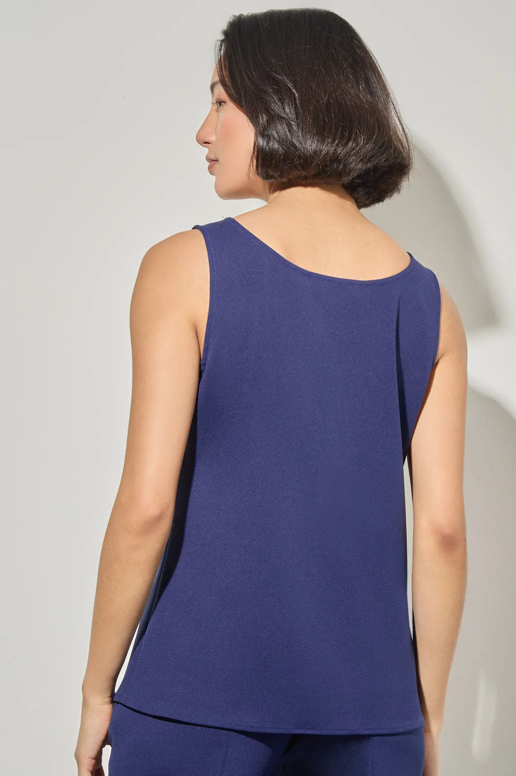 Plus Size Stretch Deco Crepe Scoop Neck Tank