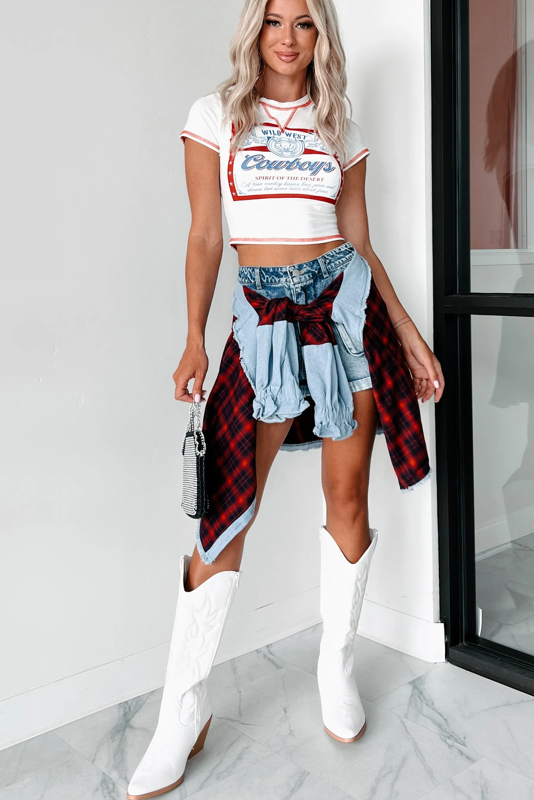 "Wild West Cowboys" Graphic Crop Tee (Ivory)