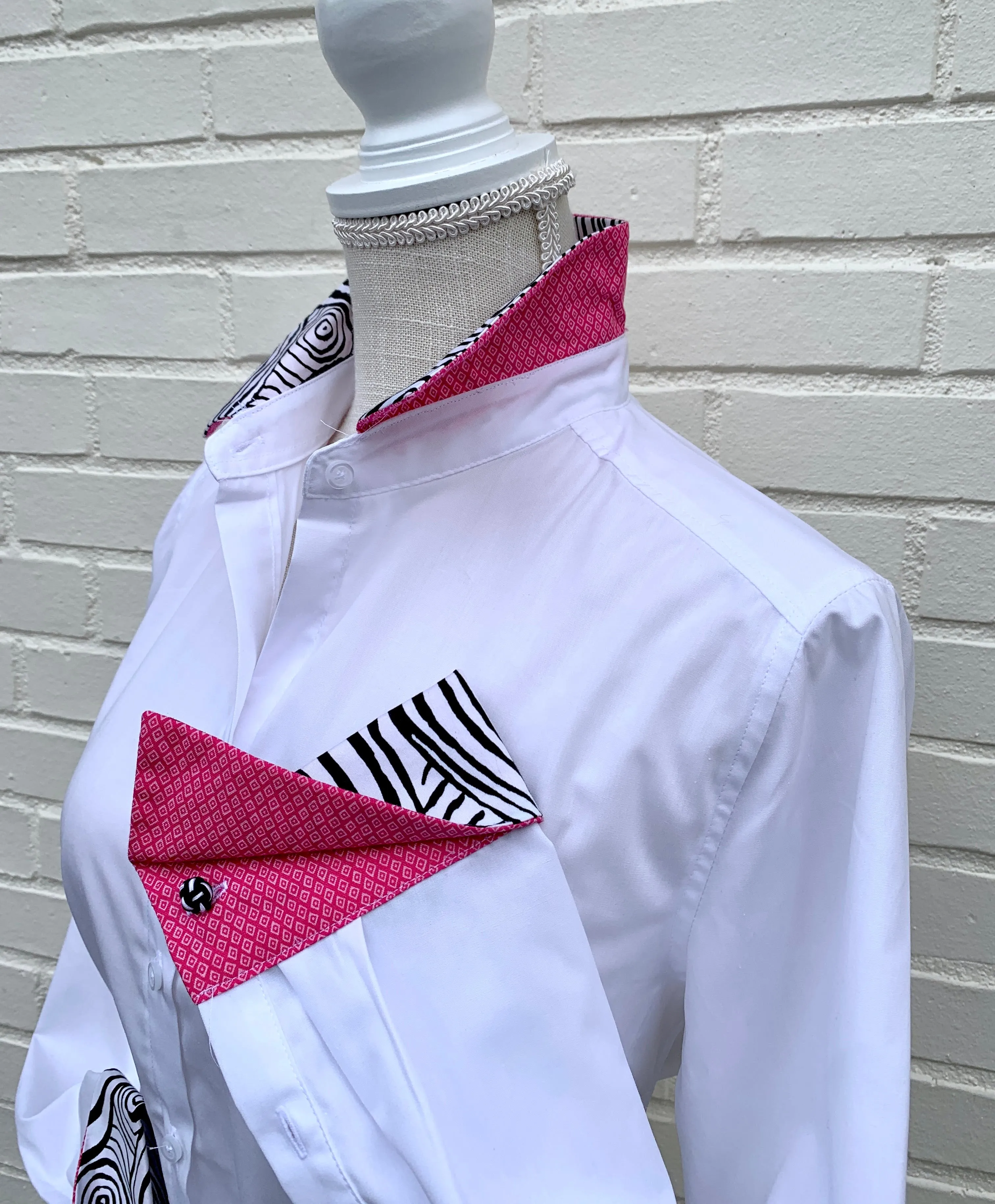 SALE - S, L & XL ONLY -Diana French Cuff White w Black White & Pink Geo  (DFC17) *FINAL SALE*