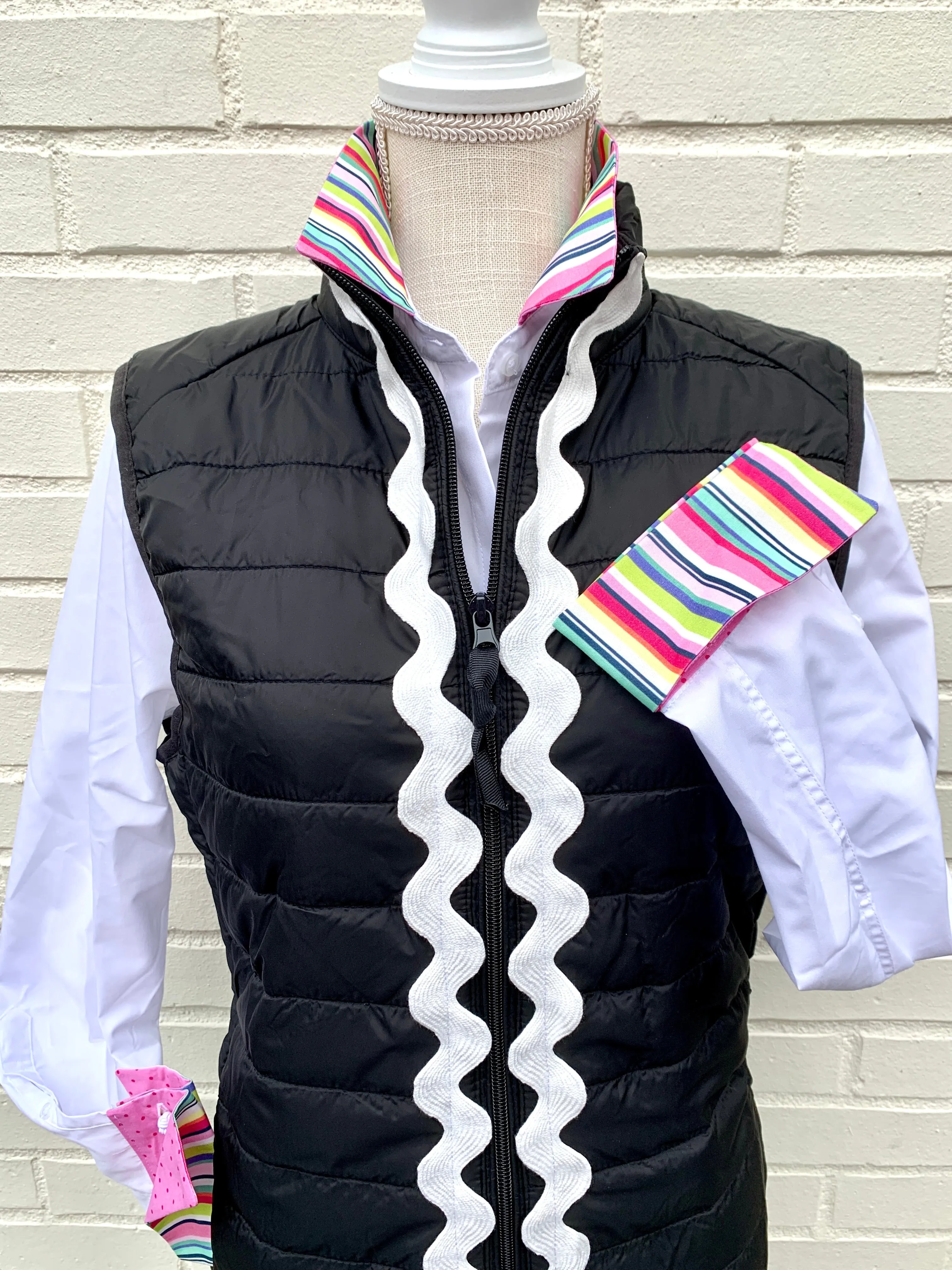 SALE - S ONLY - Diana French Cuff White w Multi Stripe & Pink Dot  (DFC15) *FINAL SALE*