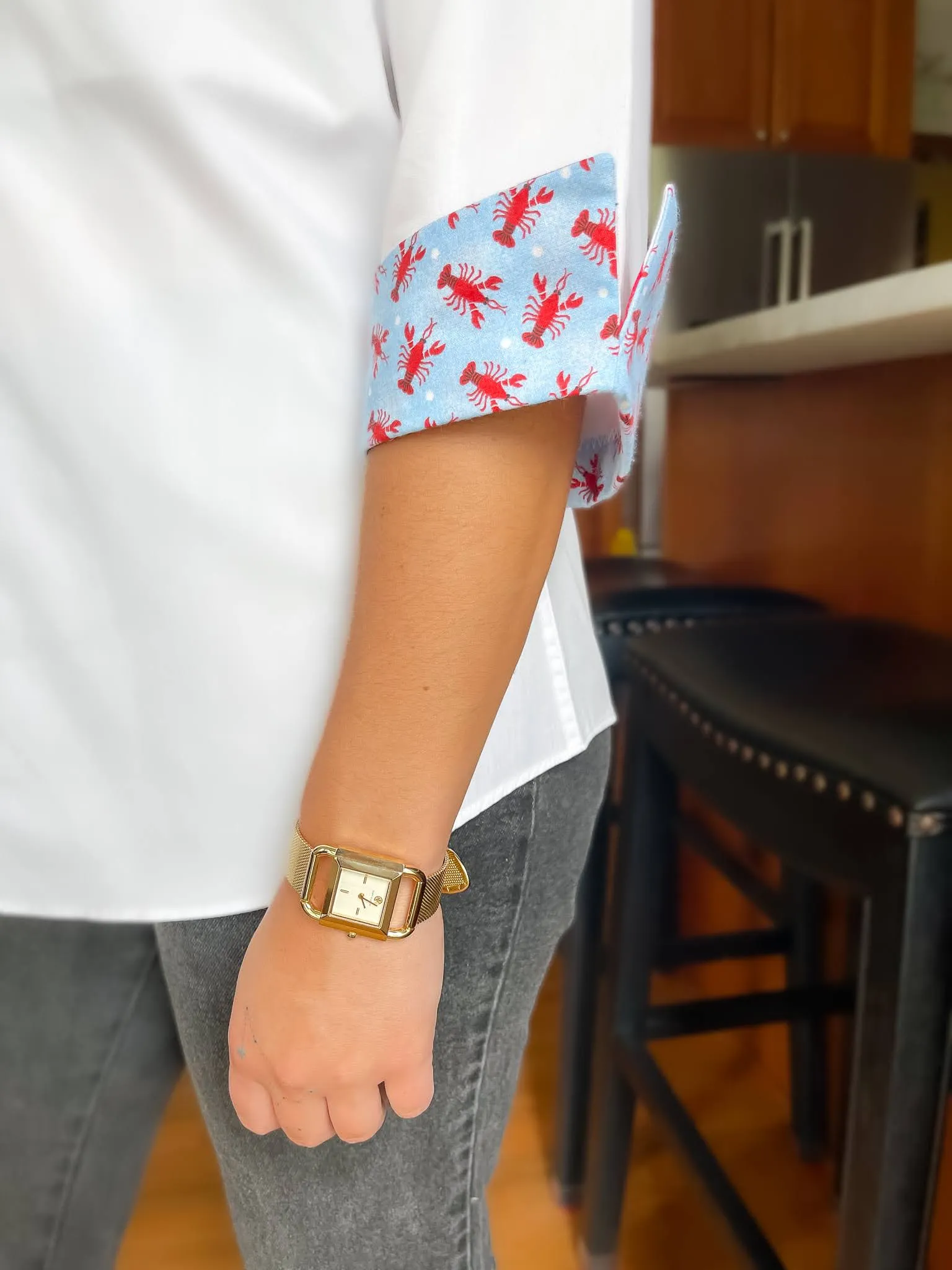 SALE - S ONLY - Elizabeth 3/4 Sleeve White w Lobsters & Stripes (3420) *FINAL SALE*
