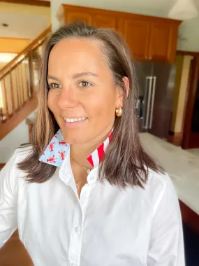 SALE - S ONLY - Elizabeth 3/4 Sleeve White w Lobsters & Stripes (3420) *FINAL SALE*