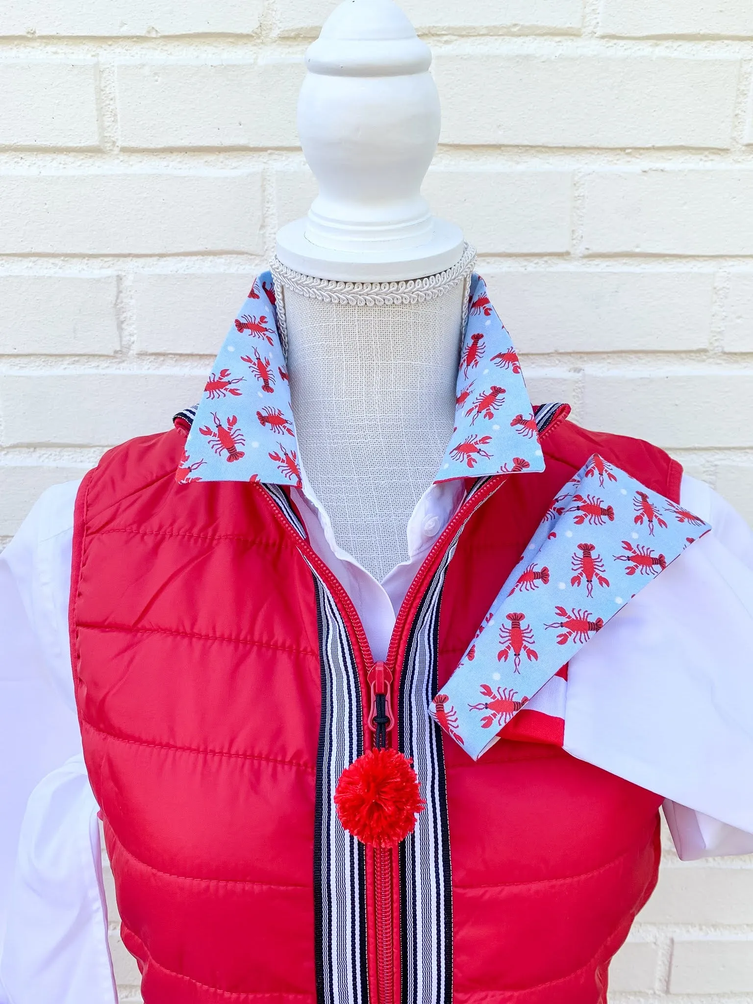 SALE - S ONLY - Elizabeth 3/4 Sleeve White w Lobsters & Stripes (3420) *FINAL SALE*