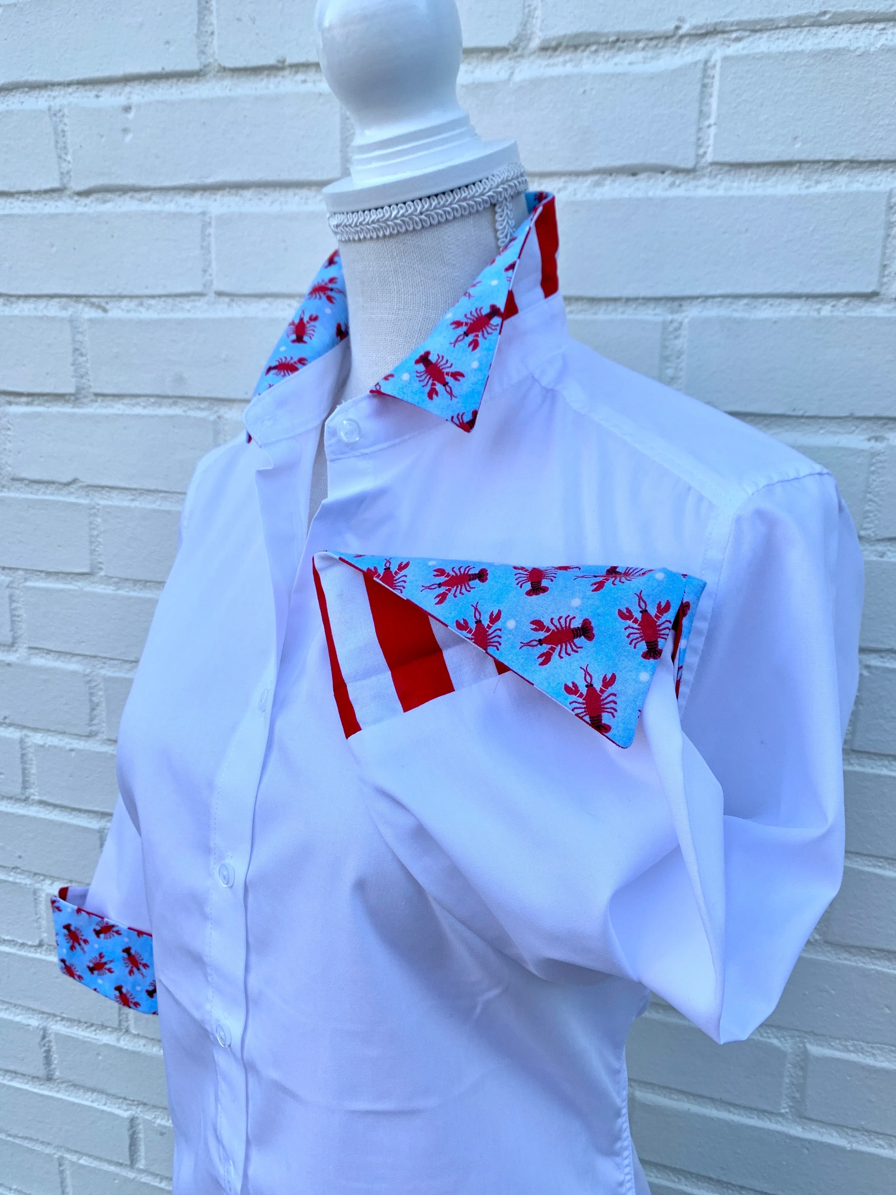 SALE - S ONLY - Elizabeth 3/4 Sleeve White w Lobsters & Stripes (3420) *FINAL SALE*