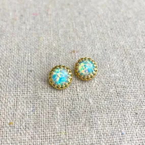 Seafoam Opal Crown Post Earrings • 8mm