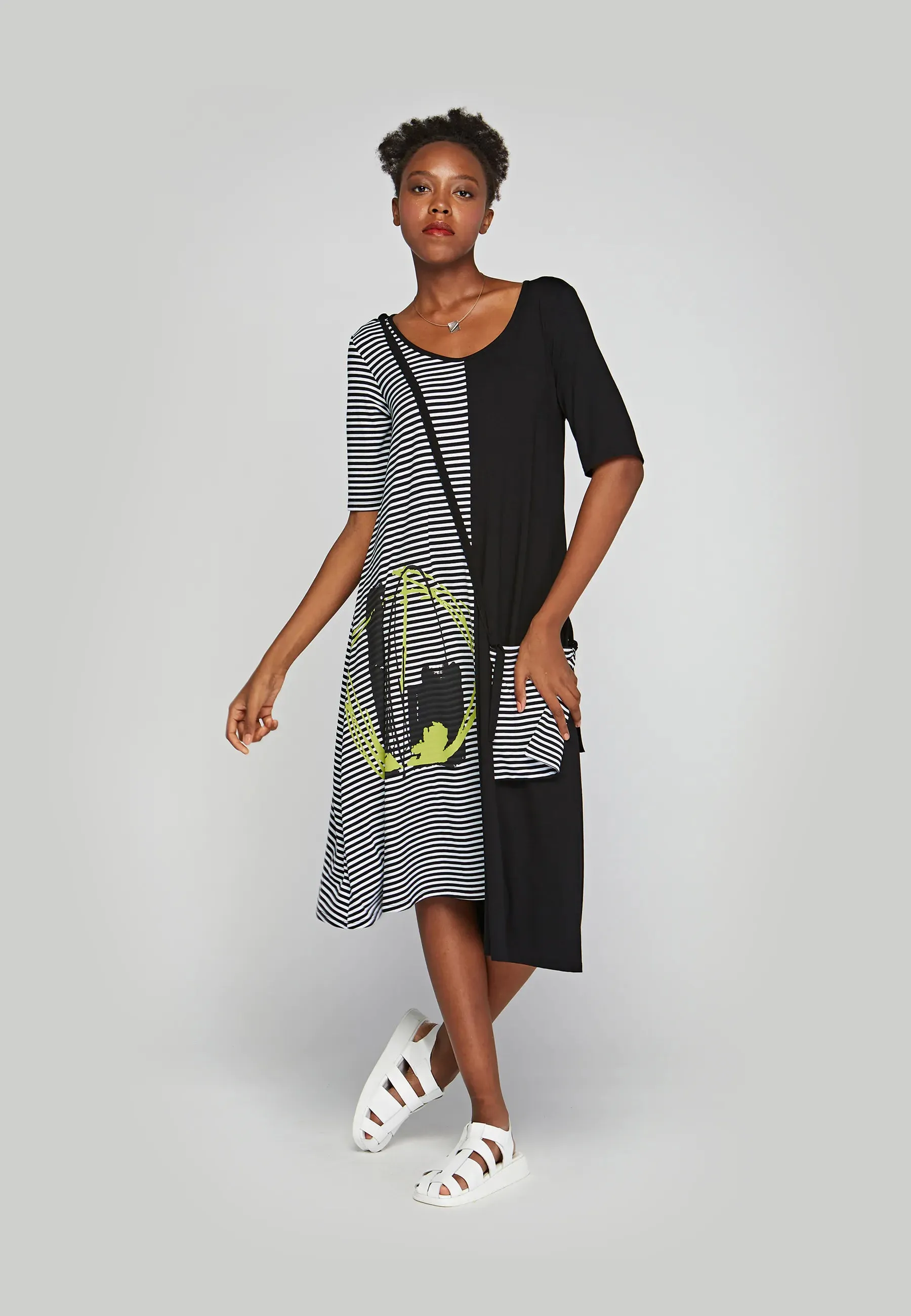 SERAPHINE Printed, mid-length, striped viscose jersey dress