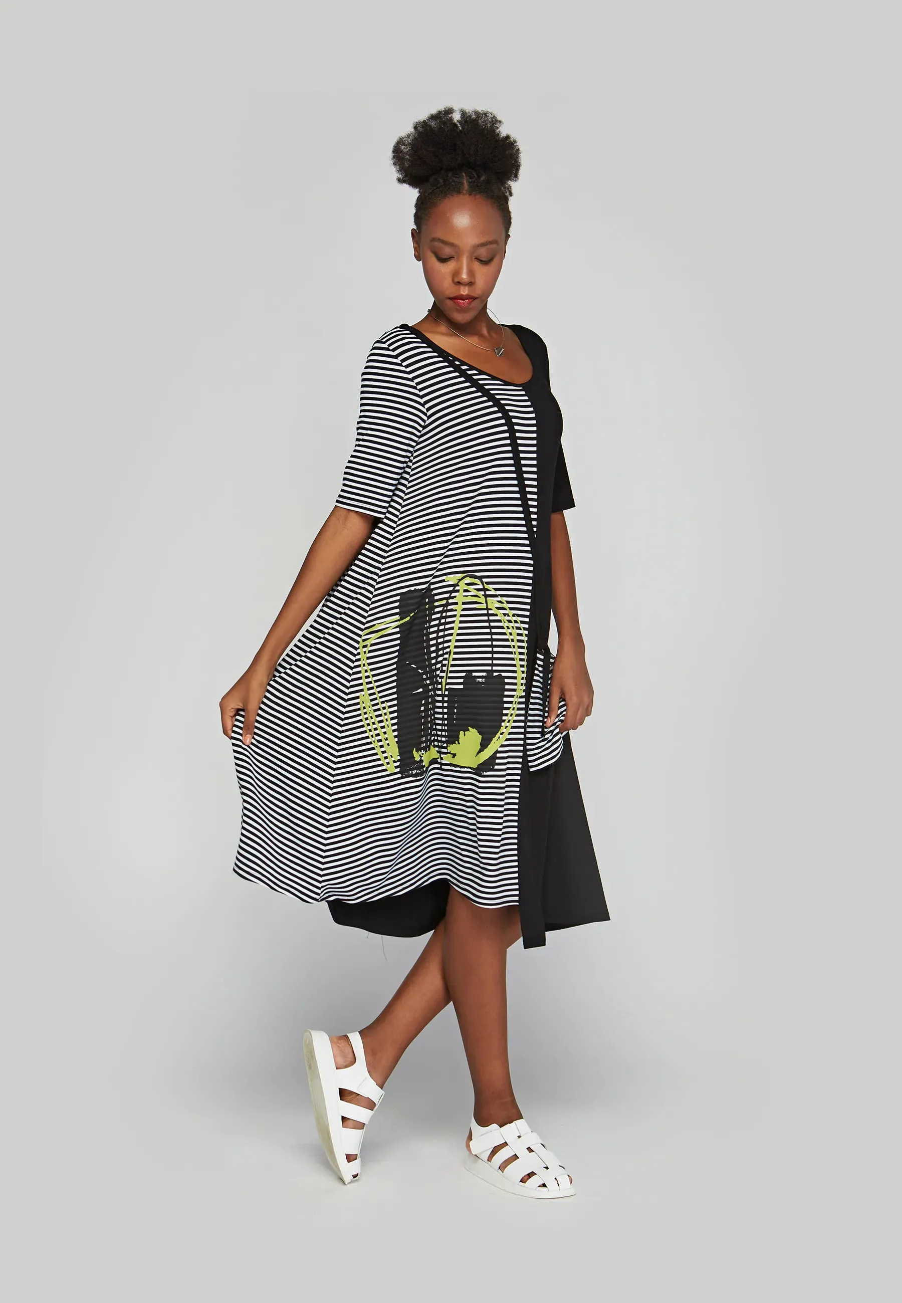SERAPHINE Printed, mid-length, striped viscose jersey dress
