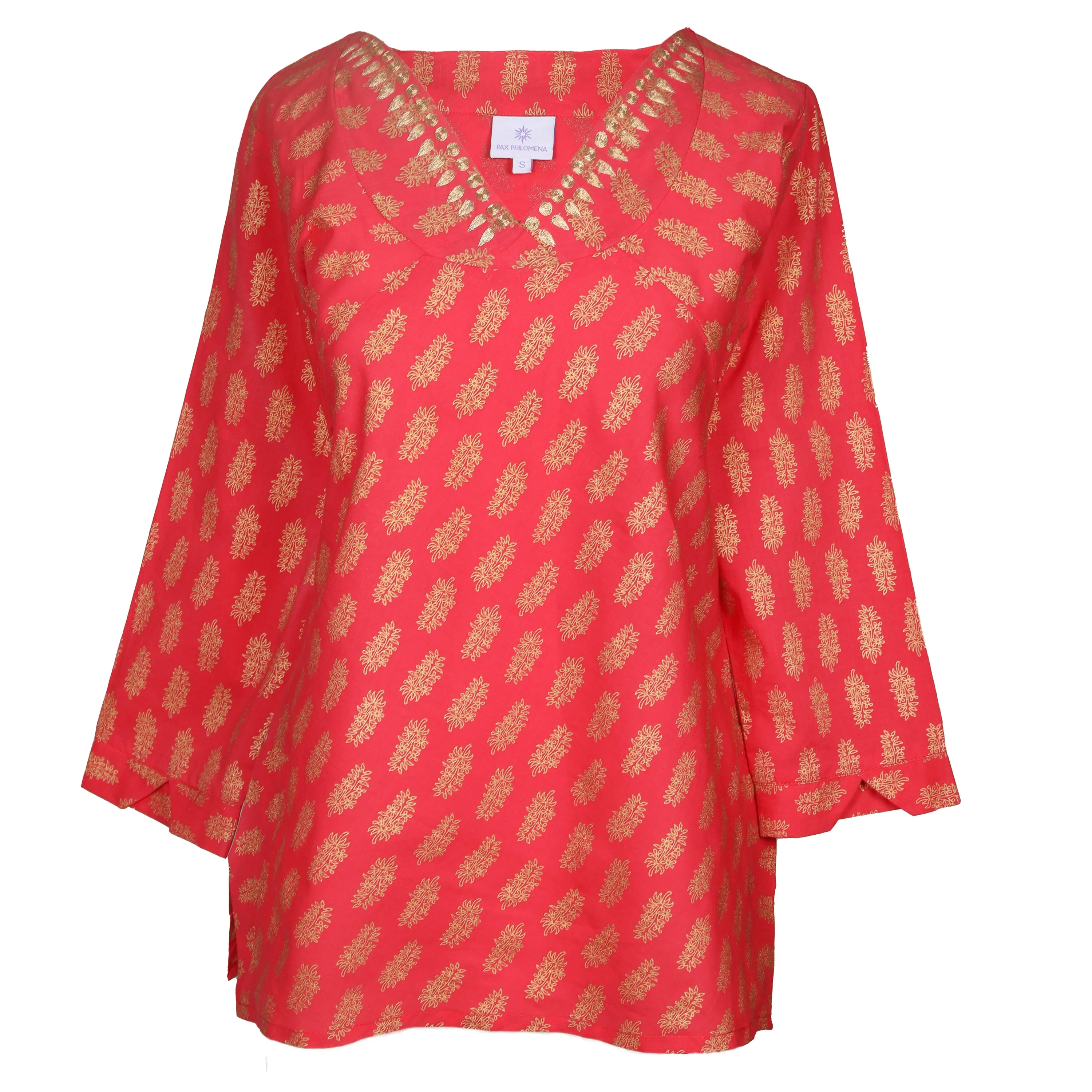 Sheba Coral  Embroidered Metallic Blouse FINAL SALE