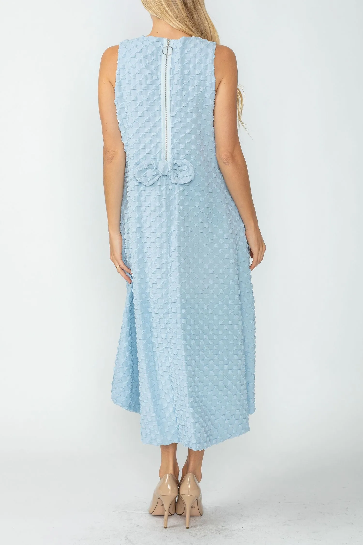 Sky Halter-Neck Back Zipper Ribbon Detail Bubble Dress