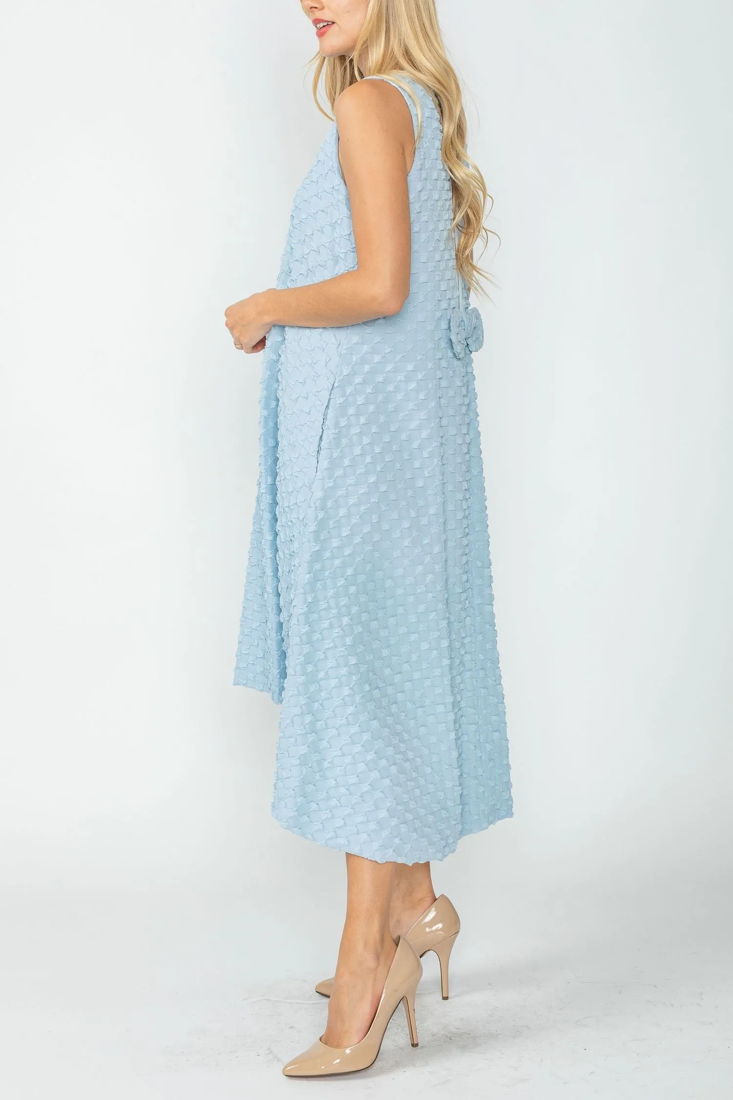 Sky Halter-Neck Back Zipper Ribbon Detail Bubble Dress