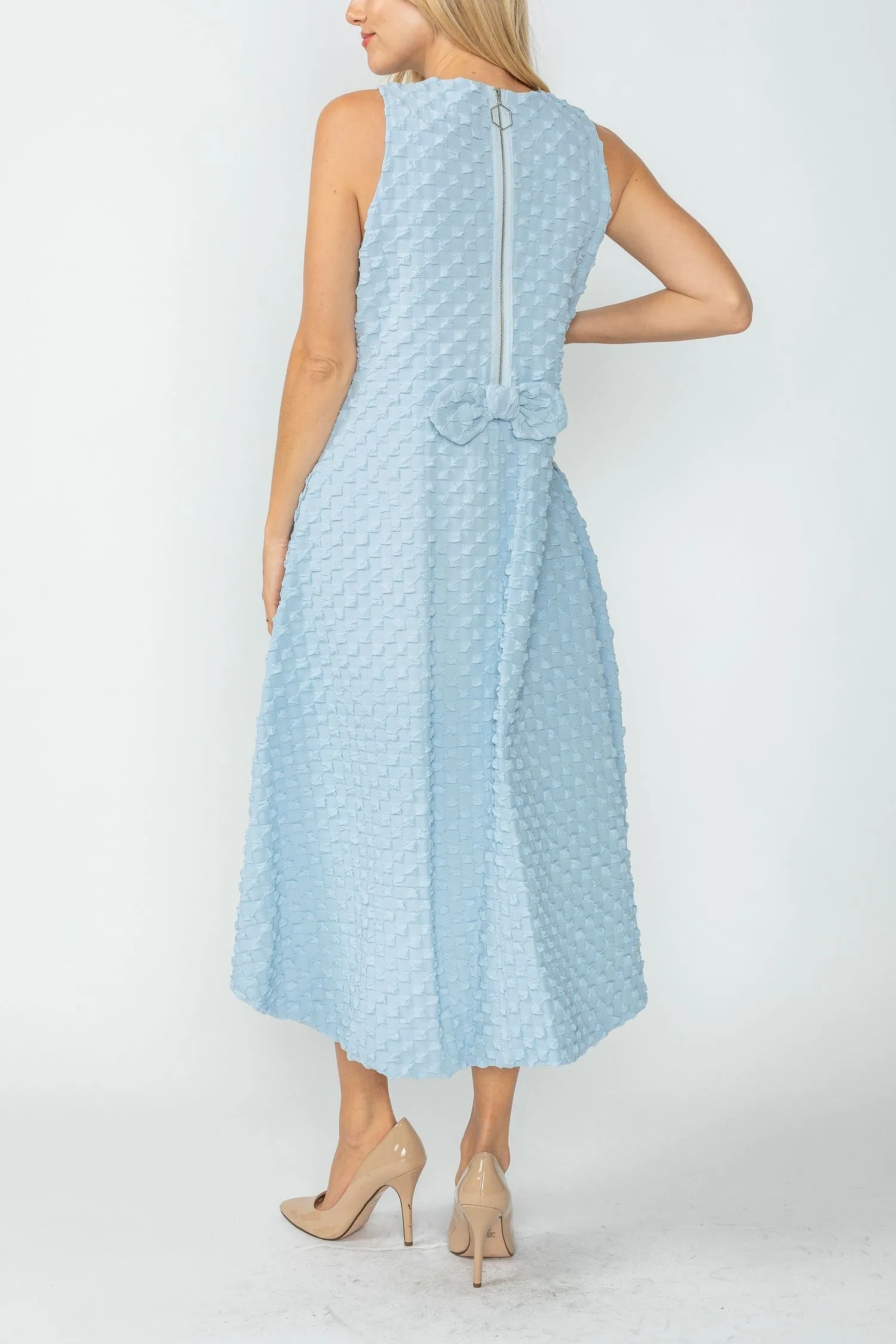 Sky Halter-Neck Back Zipper Ribbon Detail Bubble Dress