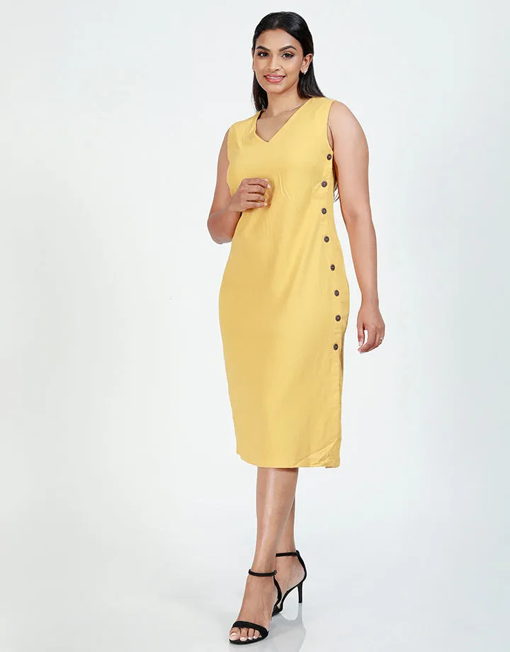 Sleeveless Midi Dress with Non-Functional Buttons
