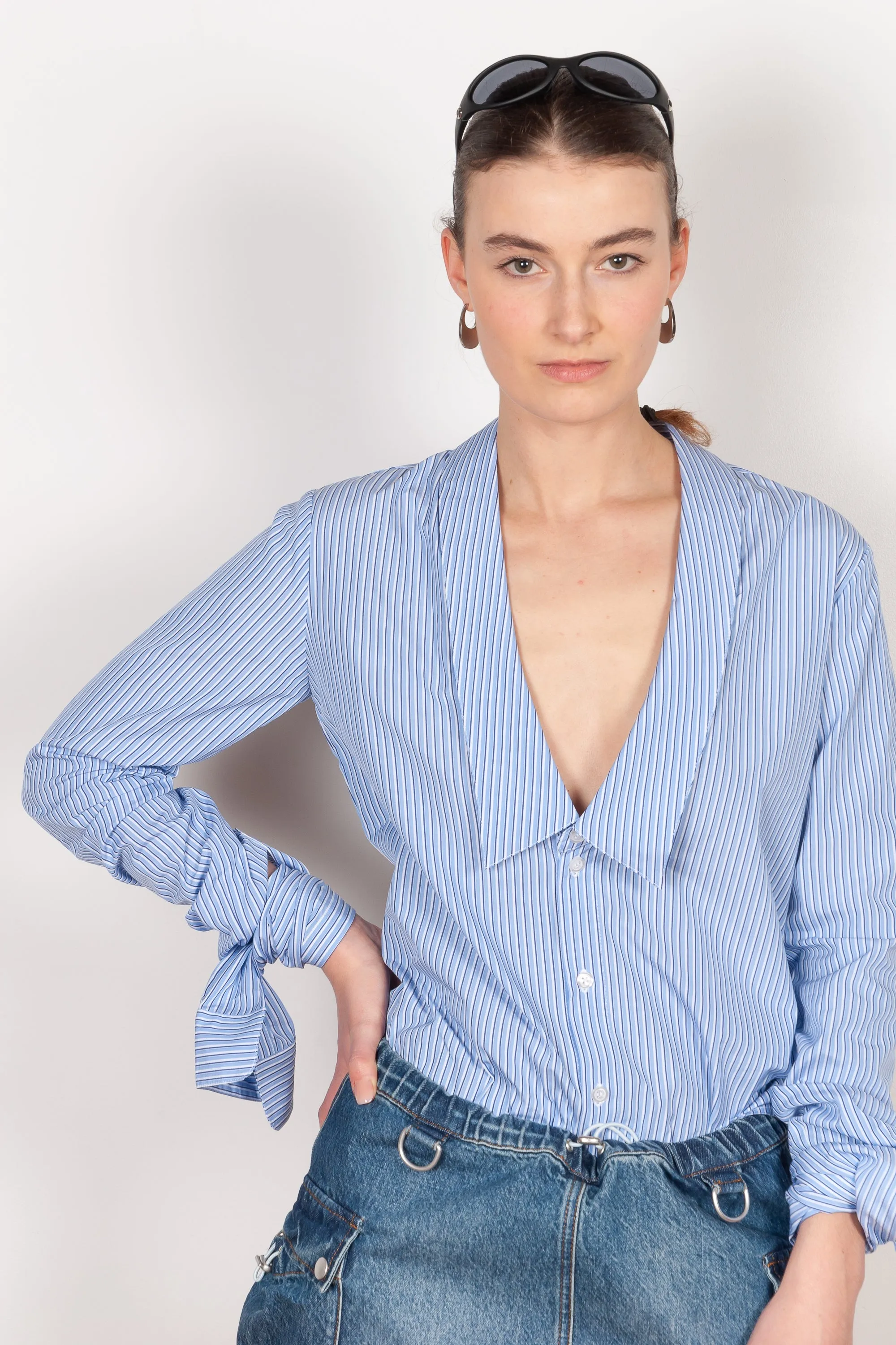 Striped Open Collar Shirt