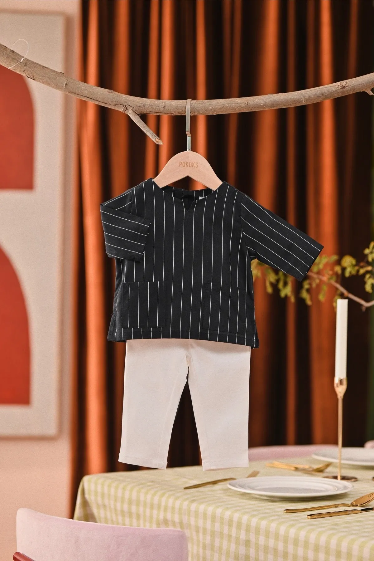 The Capai Babies Kurta - Black Pinstripe