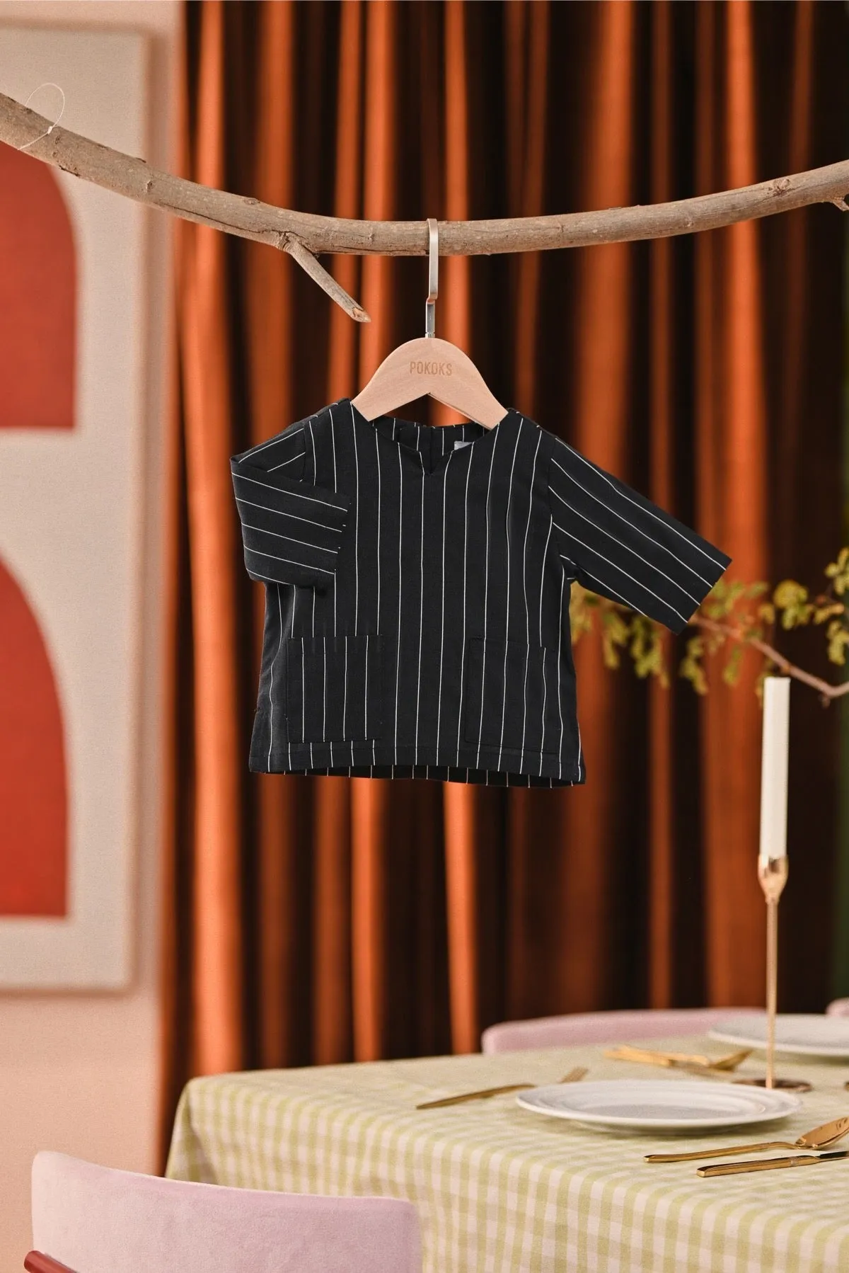 The Capai Babies Kurta - Black Pinstripe