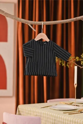 The Capai Babies Kurta - Black Pinstripe