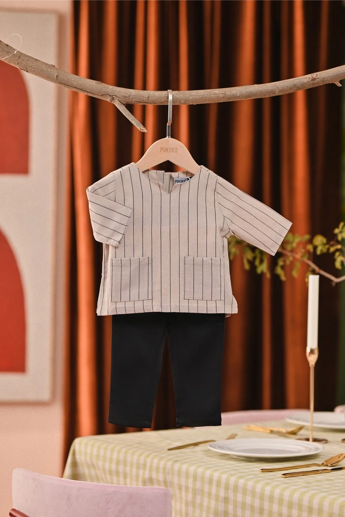 The Capai Babies Kurta - Champagne Pinstripe