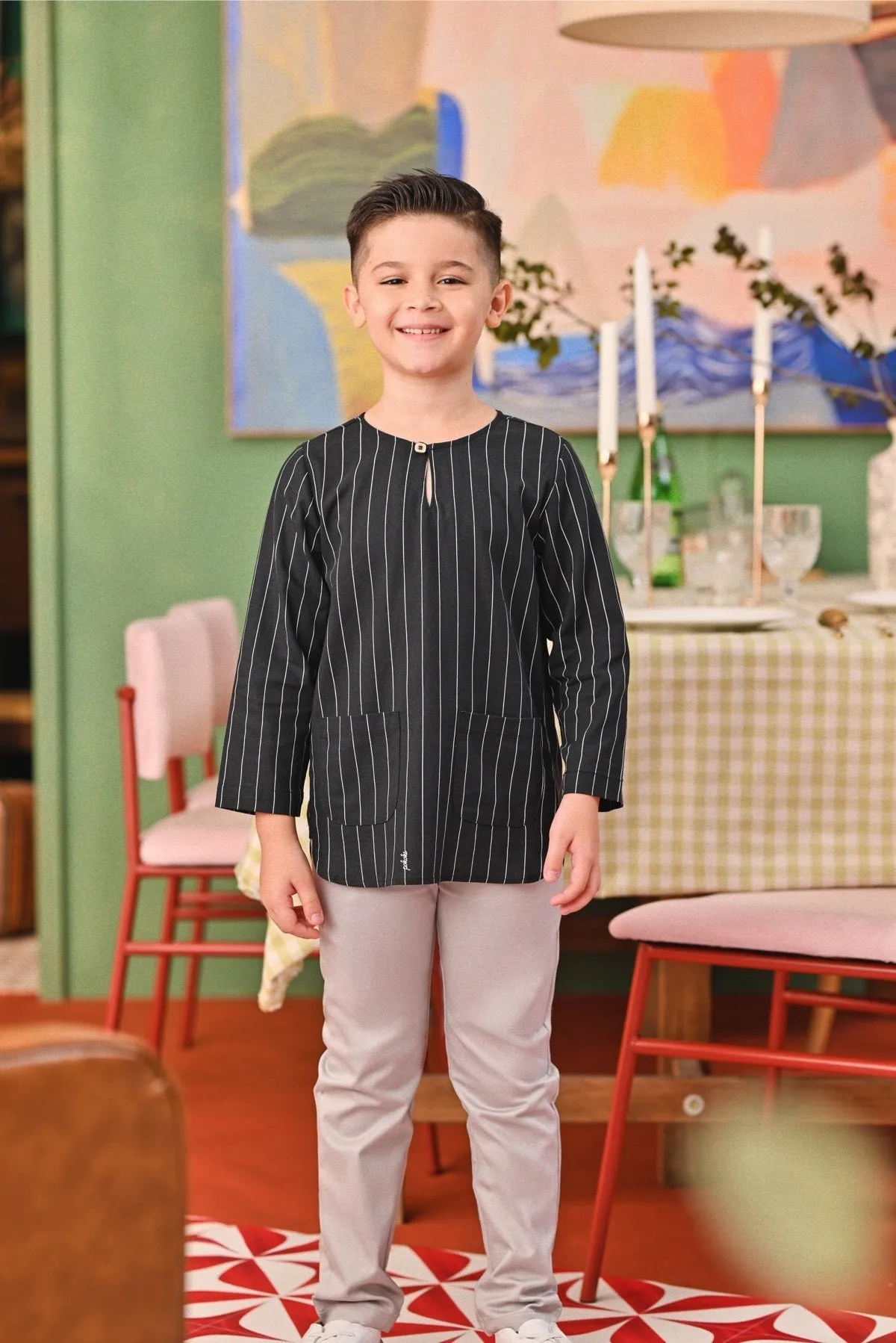 The Capai Kurta - Black Pinstripe