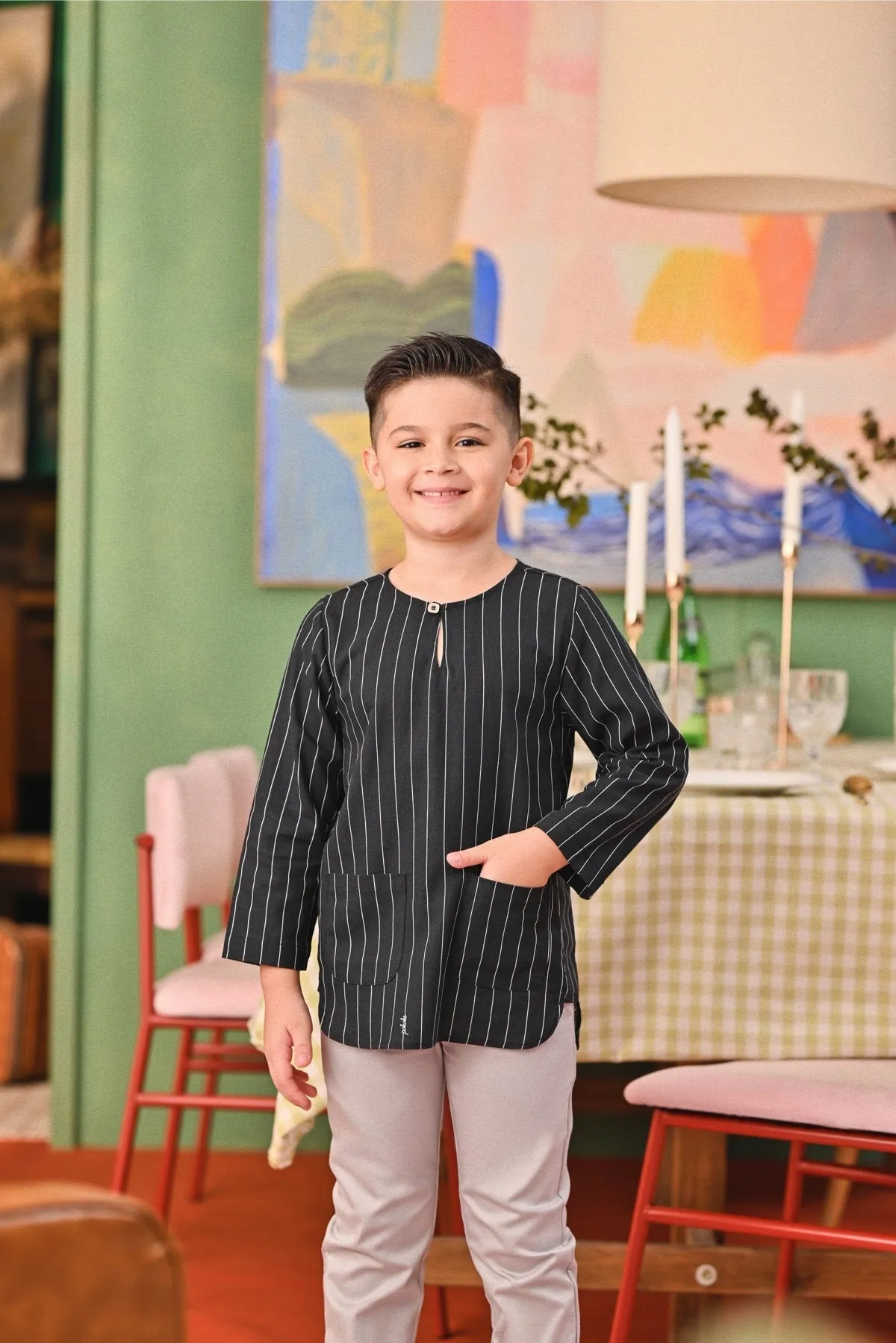The Capai Kurta - Black Pinstripe